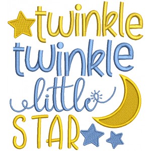 Twinkle Twinkle Little Star Children Rhymes Filled Machine Embroidery Design Digitized Pattern